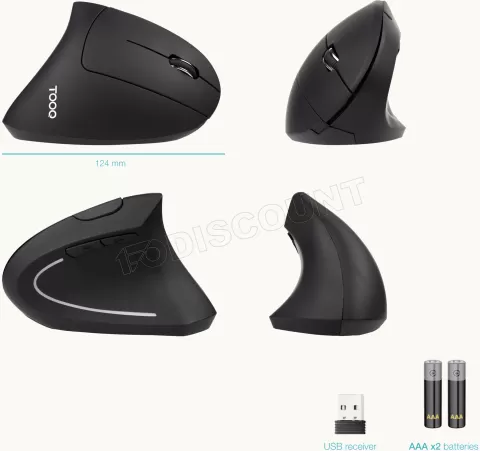 Photo de Souris sans fil ergonomique verticale Tooq TQMWG-1104-B (Noir)