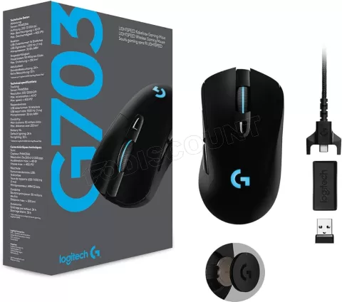 Photo de Souris sans fil Gamer Logitech G703 LightSpeed RGB (Noir)