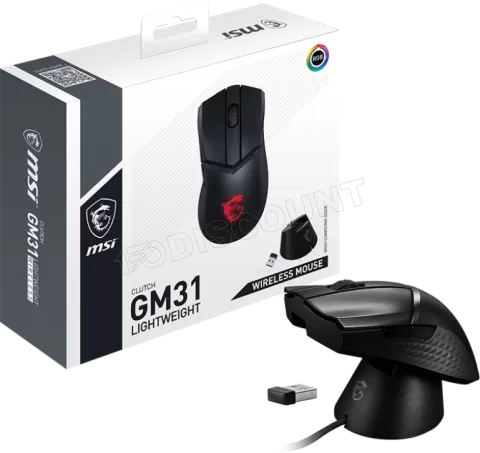 Photo de Souris sans fil Gamer MSI Clutch GM31 Lightweight RGB (Noir)