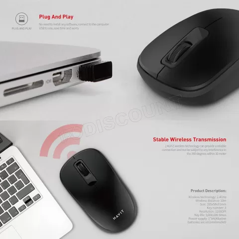 Photo de Souris sans fil Havit MS626GT (Noir)