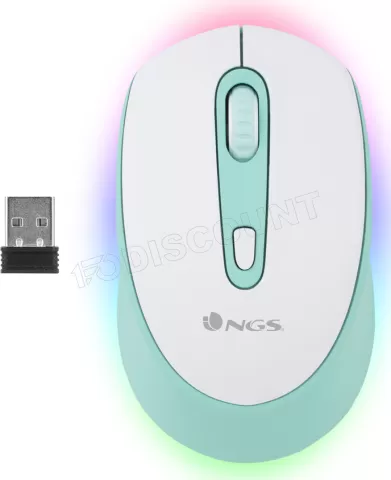 Photo de Souris sans fil rechargeable NGS Led SmogMint-RB Multimode (2.4Ghz+Bluetooth) (Blanc/Vert)