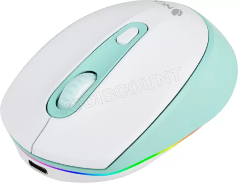 Photo de Souris sans fil rechargeable NGS Led SmogMint-RB Multimode (2.4Ghz+Bluetooth) (Blanc/Vert)