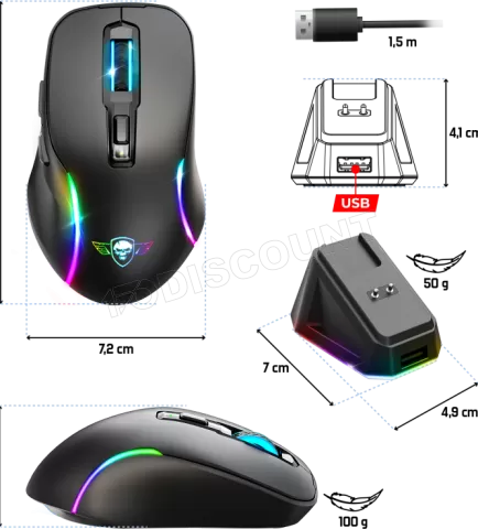 Photo de Souris sans fil Spirit of Gamer Elite M50 RGB (Noir)