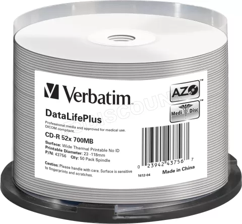 Photo de Spindle de 50 CD-R imprimables Verbatim DataLifePlus - 700Mo