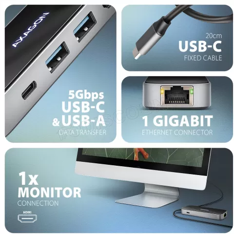 Photo de Station d'accueil portable USB-C 3.2 Axagon 6en1 (Gris)