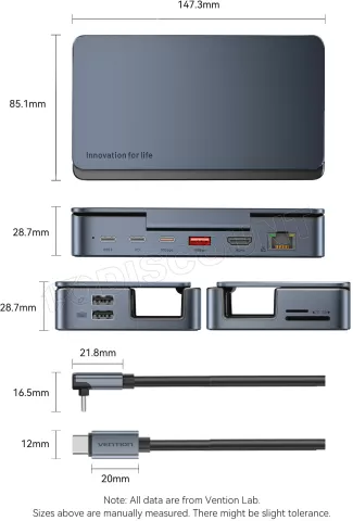 Photo de Station d'accueil portable USB-C Vention Gaming 9en1 (Gris)