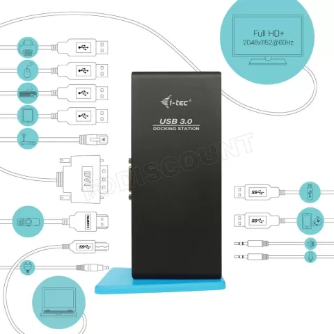 Photo de Station d'accueil USB-A 3.0 I-Tec Dual Docking Station avec alimentation (Noir)