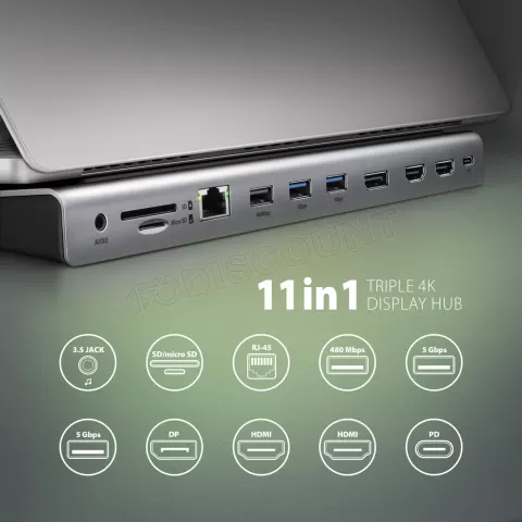 Photo de Station d'accueil USB-C 3.0 Axagon HMC-4KX3 (Gris)