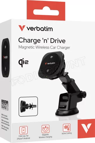 Photo de Support de téléphone à ventouse pour voiture Verbatim Charge 'n' Drive Qi2 avec chargeur induction