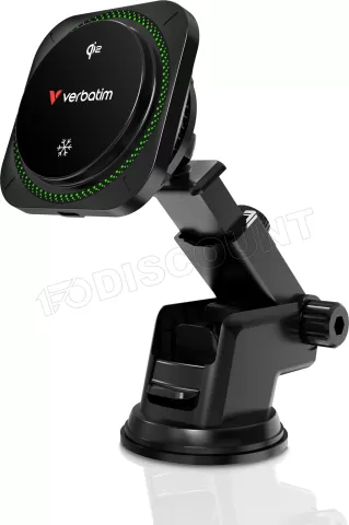Photo de Support de téléphone à ventouse pour voiture Verbatim Charge 'n' Drive Qi2 RVB avec chargeur induction