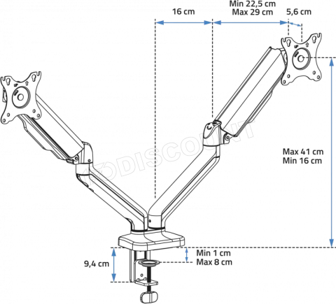 Photo de Support double-écran à fixer Advance MecaMounts 17"-32" (9kg max) (Noir)