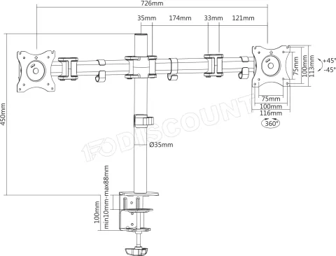 Photo de Support Double écran à fixer Deltaco ARM-0300 (16kg max) (Noir)