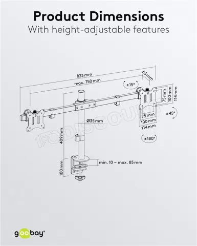 Photo de Support double-écran à fixer Goobay 17"-32" (9kg max) (Noir)