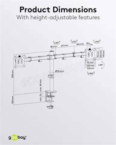 Photo de Support double-écran à fixer Goobay Double Flex 17"-32" (8kg max) (Noir)