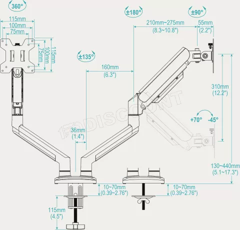 Photo de Support double-écran à fixer Tooq DB1434TNR-B 13"-34" (10kg max) (Noir)