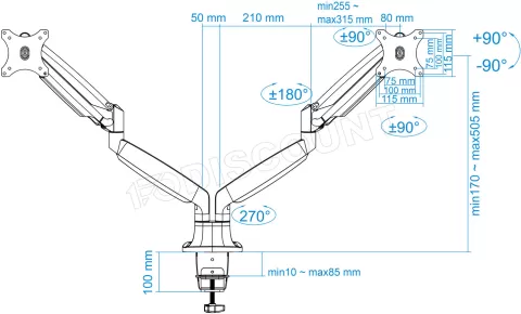 Photo de Support double-écran à fixer Tooq DB3132TNR 13"-32" (9kg max) (Argent)