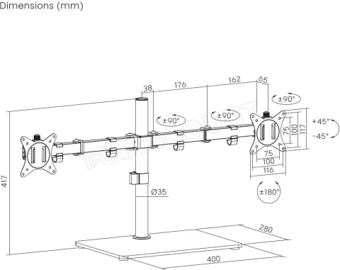 Photo de Support double écran à poser Gembird MS-D2ST-01 17" - 32" (9kg max) (Noir)