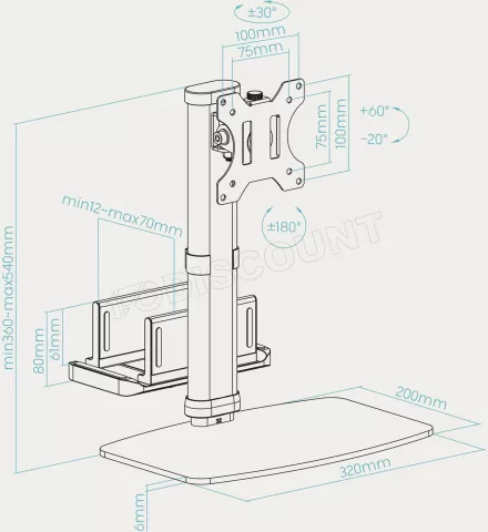 Photo de Support écran à fixer Tooq DB1128TN 17"-27" (6kg max) avec support mini-PC (Noir)