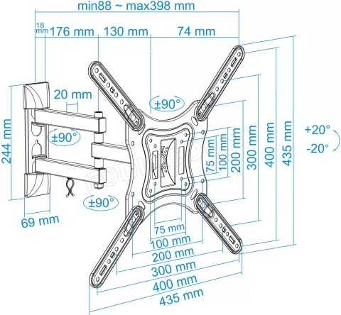 Photo de Support écran mural Tooq LP6055TN 23"-55" (30kg max) (Noir)