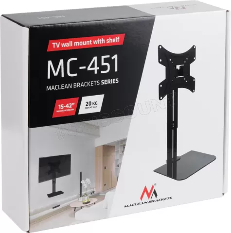 Photo de Support mural pour écran avec étagère Maclean MC-451 de 15" à 42" (20Kg max)