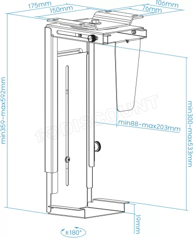 Photo de Support mural/sous table TooQ TQMUD01 pour Boitier/Unité Centrale 10kg max (Noir)