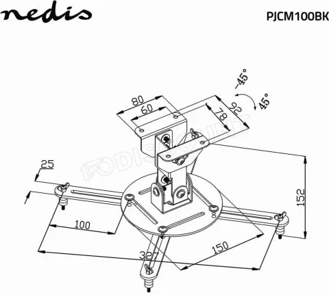 Photo de Support plafond vidéoprojecteur Nedis PJCM100BK Hauteur de 13cm 10kg max (Noir)