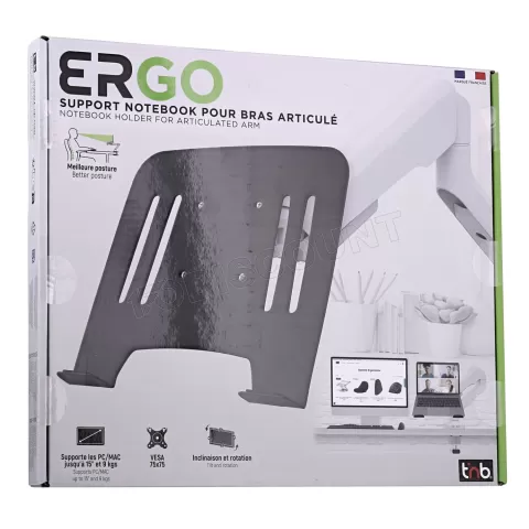 Photo de Support pour ordinateur portable T'nB Ergo sur bras articulé  (Noir)