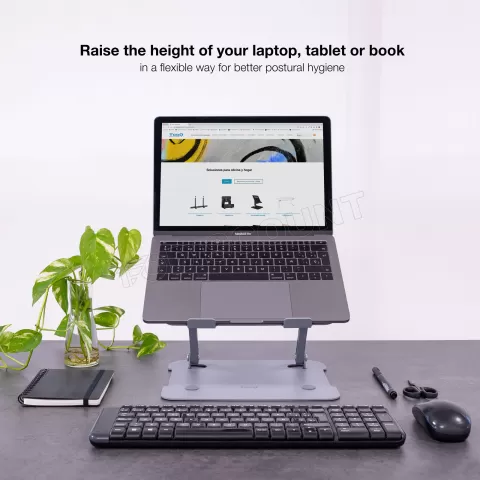 Photo de Support / réhausseur Tooq TQLRS0012-AL-G  en Aluminium pour ordinateur portable