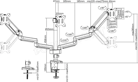 Photo de Support Triple écran à fixer Deltaco ARM-0352 (24kg max) (Noir)