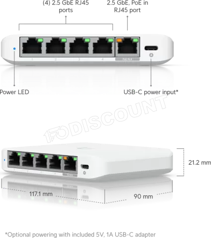 Photo de Switch réseau ethernet 2,5Gbps UbiQuiti UniFi Flex Mini 2.5G - 5 ports + PoE