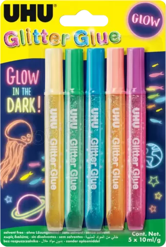 Photo de UHU, Colle à paillettes, GLOW IN THE DARK, 5x10ml