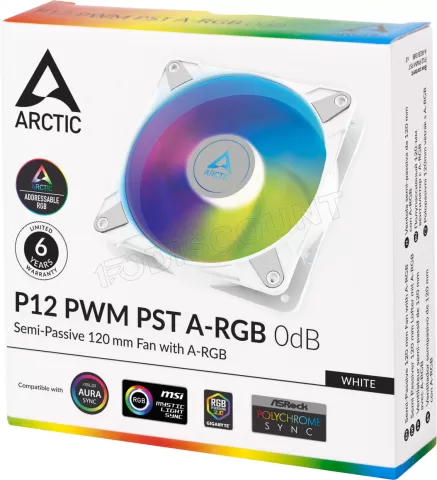 Photo de Ventilateur de boitier Arctic P12 PWM PST aRGB - 12cm (Blanc)