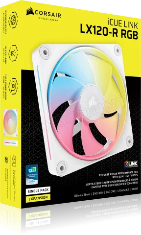 Photo de Ventilateur de boitier CorsairiCue Link LX-R RGB - 12cm (Blanc)