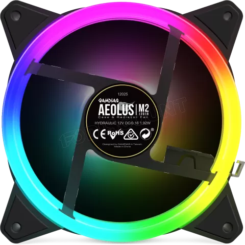 Photo de Ventilateur de boitier Gamdias Aeolus M2 RGB 12cm (Noir)