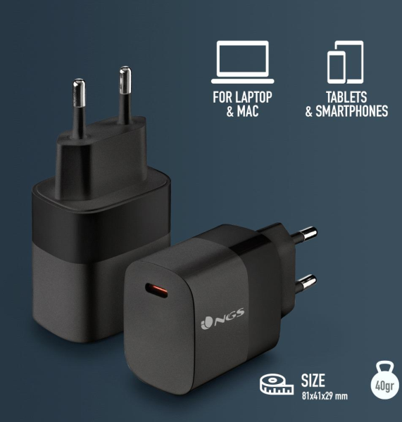 Doté de la technologie Power Delivery (PD), le chargeur USB-C NGS Bud 20W.