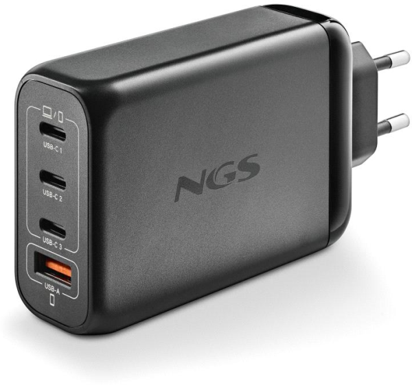 Rechargez tous vos appareils avec puissance et efficacité grâce au chargeur secteur NGS Bud 140W ? 3 ports USB-C + 1 port USB-A (Noir).